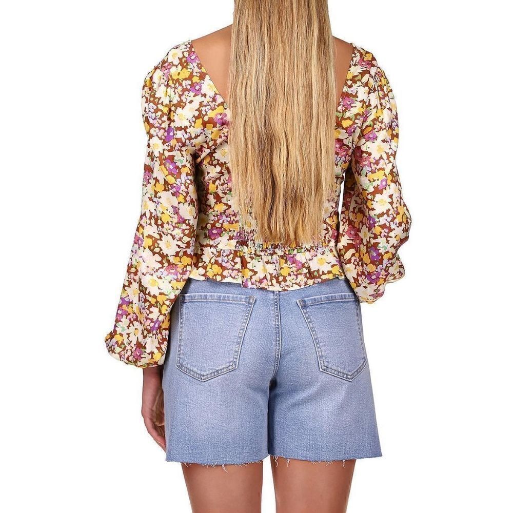 NWT Sanctuary V-Neck Cropped Blouse With Drawstring Medium - Picture 2 of 9